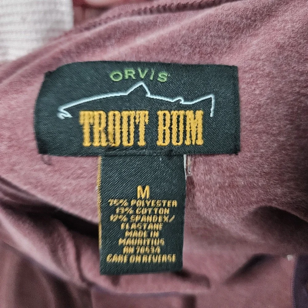 Orvis Pullover Mens M Burgundy Trout Bum Quarter Zip Mock Neck Heathered Stretch